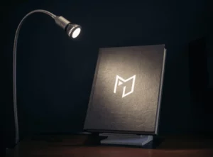 VideoBook on its docking station spotted with light