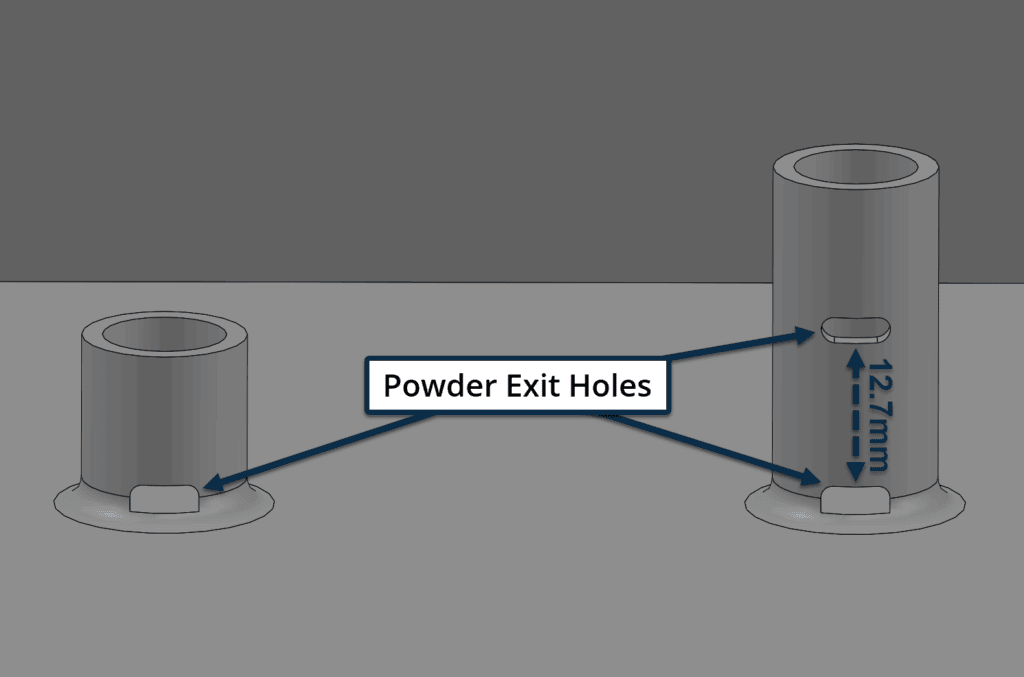 Powder exit holes