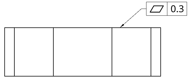Flatness tolerance symbol applied to a rectangular feature in a technical drawing.
