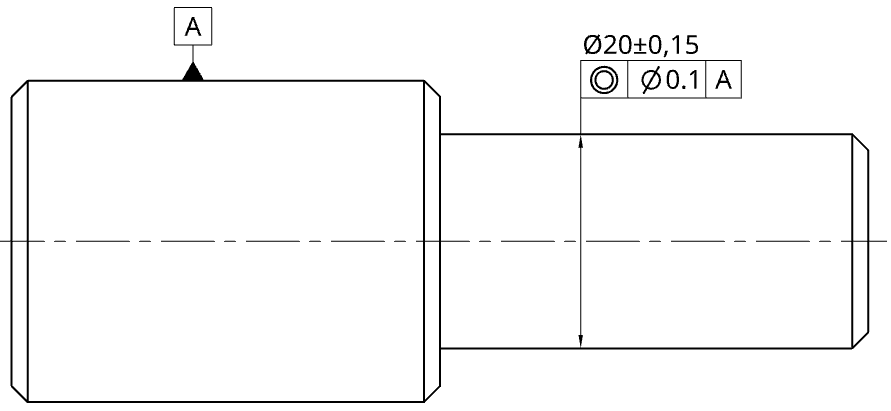 Concentricity tolerance applied to a shaft relative to datum A.