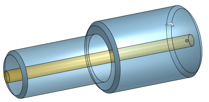 3D model showing concentricity alignment of two shafts along a common axis.