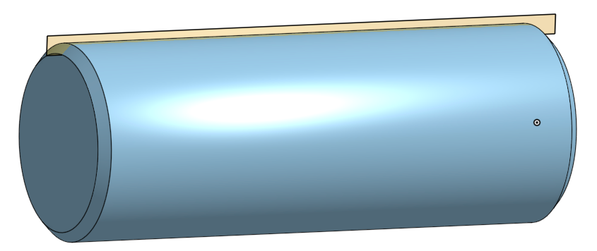 Cylinder being measured for straightness tolerance using a reference plane.