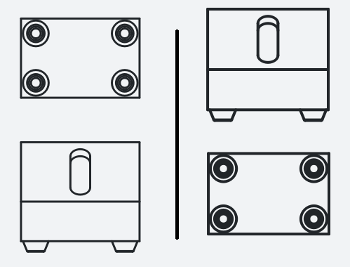 First angle projection on the left, third angle on the right.