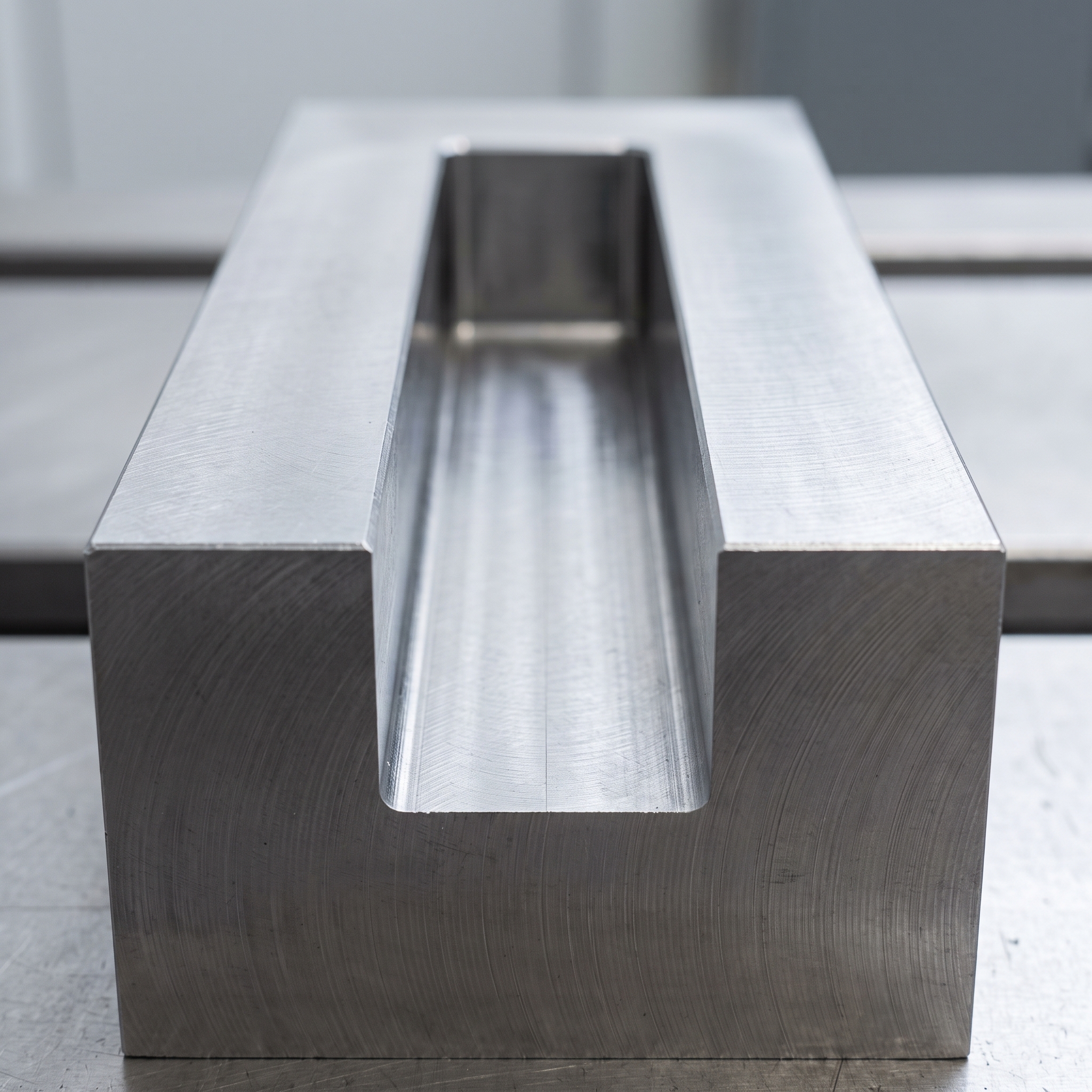 Machined aluminum block with a deep rectangular slot, illustrating a feature whose center plane can be controlled with perpendicularity.