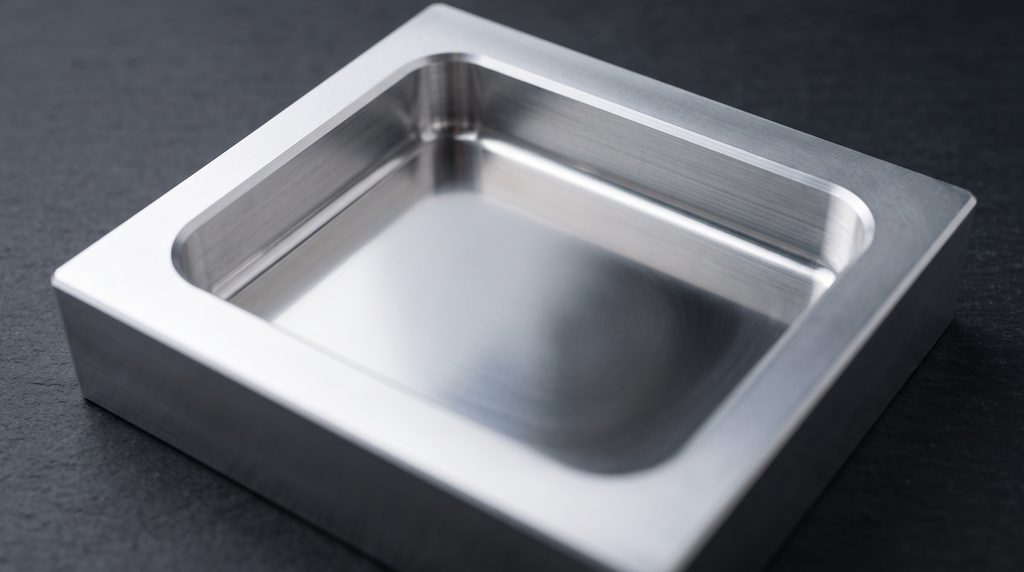 Finished aluminum pocket with a smooth reflective floor and crisp filleted corners.